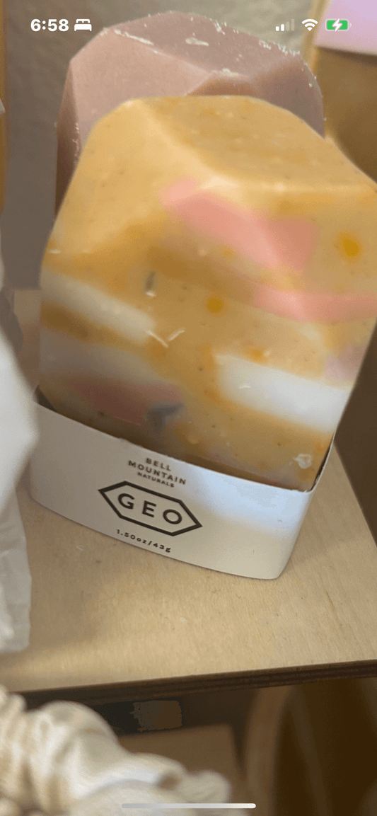 Terrazzo mini gem bar soap. Natural, sustainable, modern. Labeled Golden