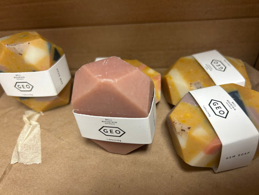 Terrazzo mini gem bar soap. Natural, sustainable, modern. Labeled Golden